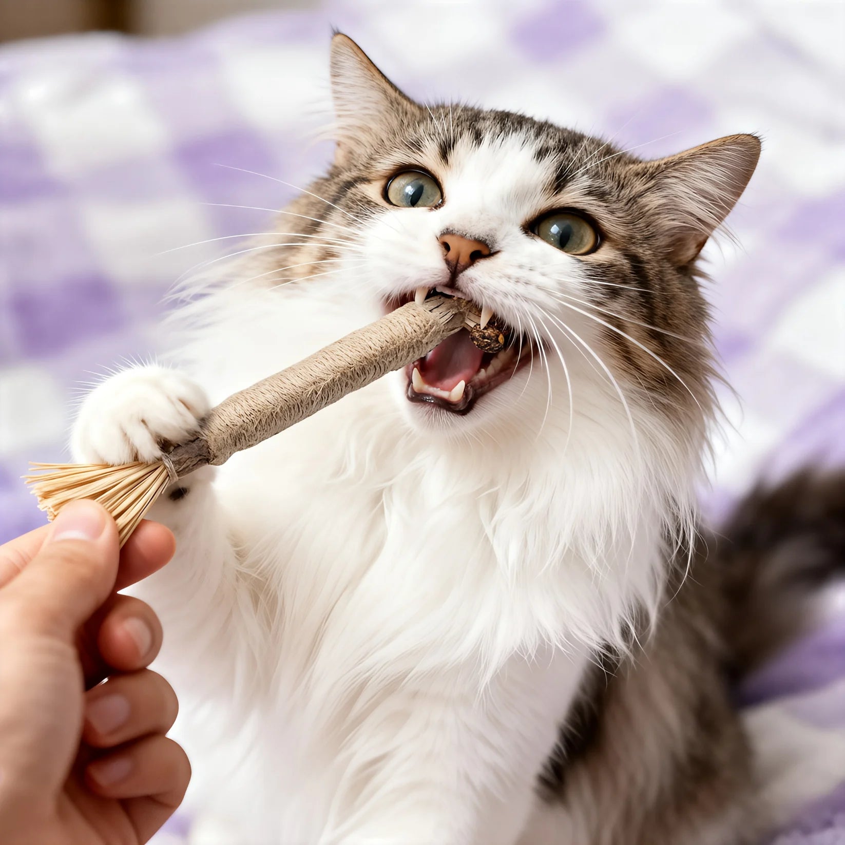 Cat biting a Caplio silvervine stick